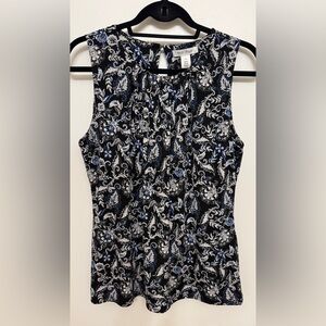 White House Black Market Floral Paisley Pleated Sleeveless Top - Medium